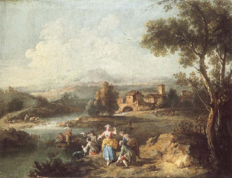 ZAIS, Giuseppe Landscape with a Group of Figures Fishing France oil painting art